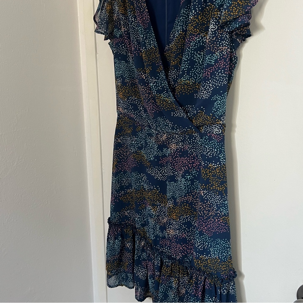 Aqua dark blue multi-colored flutter sleeve mini dress